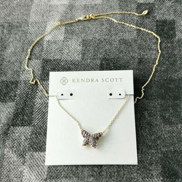 Authentic Kendra Scott Lillia Butterfly Gold Violet Crystal Pendant Necklace - Picture 2 of 3